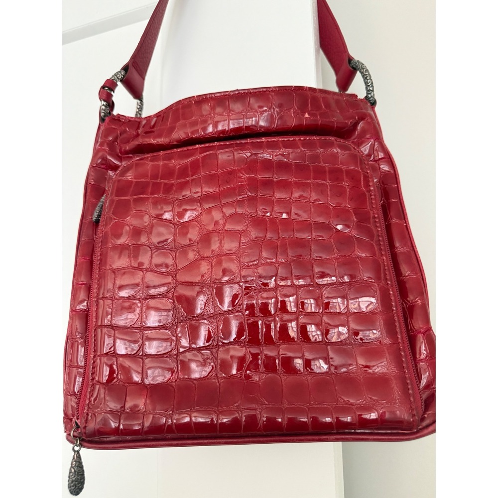 Brighton Red Croc Embossed Patent Leather Crossbody Bag D741229